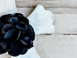 Vintage style antique white cross with black floral embellishment in the center, JaBella Designs