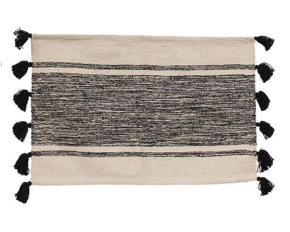 Black ivory striped rug, Accent rug with tassels, Black tassels, Entryway rug, 5 foot long rug, JaBella Designs