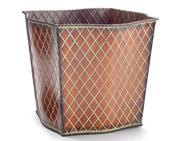 Brown tin planter, Pots and planters, Diamond design, Brown, Sage green, Rope detailing, Planter with liner, JaBella Designs, Living room decor, Patio decor