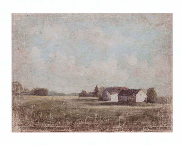 Country farmhouse artwork, Canvas wall decor with farmhouse landscape, White country barn, Farmland picture, Country painting, JaBella Designs, Home decor