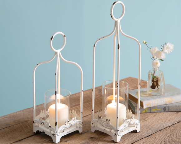 Shabby chic lanterns, Shabby chic candle lanterns, Distressed white lanterns, Ornate lanterns, Ornate candle holders, JaBella Designs