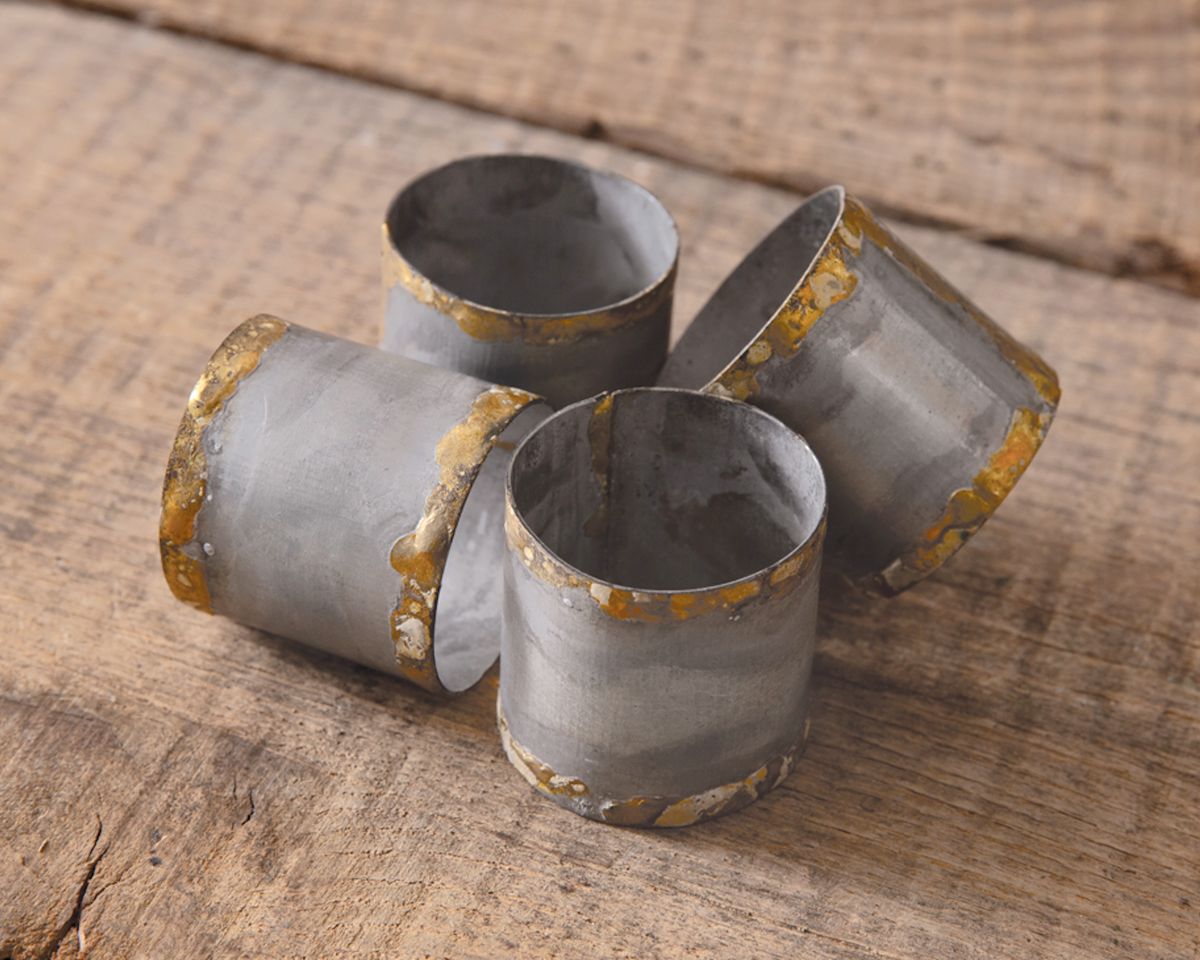 Galvanized metal napkin rings with gold rim – JaBella Designs