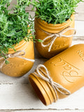 Mustard yellow hand-painted mason jar set
