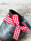 Red gingham bow country style pot cover