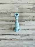 Light blue wooden taper candle holder