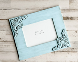 Hand-painted light blue ornate picture frame