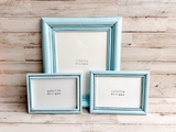 Add vintage style to an entryway or living room with a custom-made gallery picture frame set that complements almost any home decor, including coastal farmhouse and country cottage.
Every collection will include frames ranging in size from 5" x 7" photos to 11” x 14” pictures. All picture frame sets will include wood frames that have simple, classic designs, as shown above in the example photos. Your frames will come with glass, newly installed mounting hardware, acid-free backing, and hanging hardware al