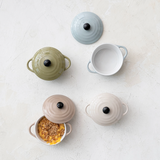Serve up an appetizer or supper for one with this adorable baker. Made of durable stoneware, this baking dish holds up to a 1 cup of food. These are perfect for newlyweds or college students. <br><br>Materials:<br>Stoneware<br><br>Dimensions:<br>3" high x 5" diameter