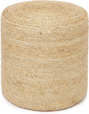 This handcrafted cylindrical, braided ottoman foot rest is a beautiful accent piece for the home. It complements almost any style decor, including rustic farmhouse and coastal living. Use it as a foot stool or for extra seating in a playroom. The possibilities are endless!  Materials: Jute, Thermocol inserts  Dimensions: 14 1/2" diameter x 16" high