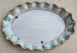 Blue & brown handmade platter with ruffle edge