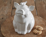 Country farmhouse white ceramic piglet cookie jar