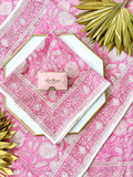 Set of 4 pickney pink fabric napkins
Add dramatic flair to your dining table this summer with these gorgeous fabric napkins. Each napkin is block printed by hand and features an intricate design along the front. Pair with silver or gold accents for a classic vibe, or pair with natural materials for a bohemian feel. 
These napkins are proudly made in the USA.
Materials:
Cotton
Dimensions:
20" square