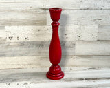Red wooden candle holder, Hand-painted wood candlestick, Dining room holiday table decorations, Rustic country farmhouse Christmas decor, JaBella Designs, Etsy, Shopify