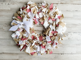 Red gingham fabric wreath, Handmade wreath using red gingham, white, and brown fabric, JaBella Designs