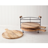 Metal board holder with three wood cutting boards, Rustic farmhouse, Natural wood, Food safe, JaBella Designs