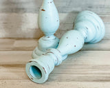 Spa blue, Sky blue, Pale blue, Blue, Candlesticks, Wood candlesticks, Wooden candlesticks, Candle holders, Wooden candle holders, Taper candleholders, Farmhouse chic candle decor, Small candlesticks, Tall candlesticks, JaBella Designs