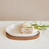 Baking dish, Stoneware casserole dish, Mango wood base, JaBella Designs