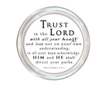 'Trust in the Lord' handmade glass coasters
These gorgeous coasters are handmade and use hand-poured glass that is made in the USA. The artwork is hand-cut, decoupaged, and polished. The coaster features a high rim to prevent spills. The back is finished with a hand-cut piece of black velvet to protect furniture. These coasters make for a great gift choice.
These coasters are sold individually or in sets of four.
This item is proudly made in the USA.
Materials:
Glass, decoupage, velvet
Dimensions:
5" d