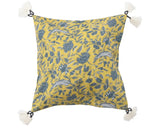 Blue & chartreuse yellow floral throw pillow
This whimsically farmhouse throw pillow features a bold floral pattern on cotton. It is finished with decorative yarn-wrapped tassels. Express your constantly evolving style with the simple addition of this eye-catching pillow. The pillow cover is removable and comes with a hidden zipper closure. 
Materials:
Cotton, polyester fill
Dimensions:
18" square
Care:
Machine washable on gentle cycle