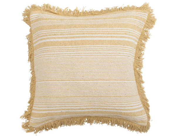Throw pillow, Yellow pillow, Yellow striped pillow with fringe, Cream and yellow, Farmhouse pillows, JaBella Designs