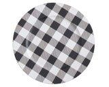 Black & white buffalo check plate charger  Give your dinner table a stylish presentation update with this charger plate set in a timeless and classic buffalo plaid design. It adds the perfect country accent for the year-round use or holiday entertaining. Combine it with a solid runner or tablecloth and dinnerware to add the perfect contrast.   These chargers are sold individually or in lots of four.  Materials: Plastic  Dimensions: 14" in diameter overall  Care: Hand-wash only 
