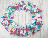 Bright fabric party garland, Hot pink turquoise & green garlands, Fireplace mantel party decor, Birthday party decorations