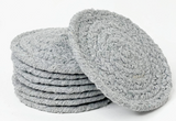 Gray braided cotton round coaster set
These coastal-inspired coasters are as practical as they are stylish. Not only will these coasters add warmth to your bars and table tops, they will also protect those surfaces from the heat of hot cups or the water from a cool beverage. You can even use them on desks to help protect your devices from splashes of coffee, energy drinks or even some water.
Materials:
100% Cotton
Dimensions:
4" diameter