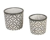 Dark gray and white pot covers, Dark gray lattice planters, Planter set, Cement planters, Cement pot covers, JaBella Designs
