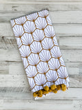 Geometric mustard yellow & white tea towel