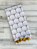 Geometric mustard yellow & white tea towel