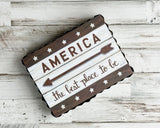 Neutral brown 'America' patriotic box sign