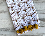 Geometric mustard yellow & white tea towel