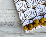 Geometric mustard yellow & white tea towel