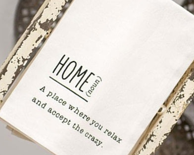 Humorous ‘Home’ definition white dish towel