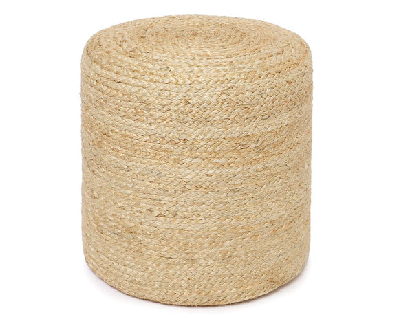 This handcrafted cylindrical, braided ottoman foot rest is a beautiful accent piece for the home. It complements almost any style decor, including rustic farmhouse and coastal living. Use it as a foot stool or for extra seating in a playroom. The possibilities are endless!  Materials: Jute, Thermocol inserts  Dimensions: 14 1/2