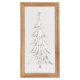 Add timeless Christmas charm with this gorgeous wall hanging. It features a silver metal tree embossed on top of a creamy white background and is flanked in a wooden frame. At almost 2 feet long, this wall art is large enough to display in a living room or dining room.
Materials:
Metal, wood
Dimensions:
12" wide x 1" deep x 23" long