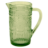 Vintage style green glass serving pitcher
Add old-fashion charm to your next buffet with this beautiful pitcher. It features an etched glass design in an olive green tone that hearkens back to the good 'ole days. This pitcher would also be great gift choice.
Materials:
Glass
Dimensions:
7" wide x 4 1/2" diameter x 7 3/4" high