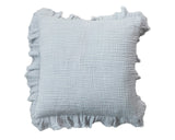Pale blue ruffle pillow
This pale blue pillow with ruffled trim is a blend of comfort and charm. The soothing pale blue hue complements the playful ruffled edges, creating a pillow that's both visually appealing and cozy. It is the ideal size for adding a pop of color and a dash of elegance to any room. Whether it's enhancing a farmhouse bench or adding a touch of whimsy to an eclectic living room, this pillow is a delightful addition to any home. Made from soft cotton, this pillow is perfect for lounging