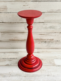 Tall red hand-painted wooden pillar candle holder