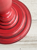 Tall red hand-painted wooden pillar candle holder