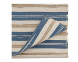 Striped blue & tan table runner  The striped design table runner is a highly versatile piece for your tabletop, as you can easily dress it up or down to fit both everyday meals and casual occasions. The different stripes create the perfect backdrop for a stylish meal. You can pair it with either matching placemats or solid colors for a contrasting effect.   Materials: Water hyacinth  Dimensions: 14" wide x 72" long  Care: Spot-clean only