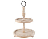 Light brown wooden tiered beaded edge tray
This decorative tray features a two-tier design with light natural wood and beaded edge accents. It offers options for decorating between the two tiers. This tray is a neutral everyday home accent with a variety of display options. 
Materials:
Wood, metal
Dimensions:
13" diameter x 20" high
*Please note*
Some assembly is required.