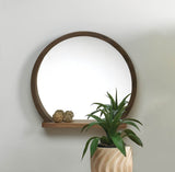 Modern brown wooden mirror with shelf