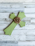 Wooden apple green wall hanging cross