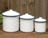 Navy blue rimmed white kitchen canister set