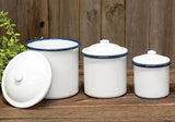 Navy blue rimmed white kitchen canister set