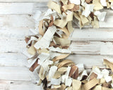 Brown fabric garland, Farmhouse garland, White, Khaki tan, Neutral, Rustic party decorations, Fall decor, Holiday decorations, Handmade, Made in the USA, JaBella Designs, Murfreesboro