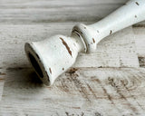 Vintage style antique white and brown distressed wooden candlestick, Tall wood candlestick in ivory and mocha brown with antiquing glaze, JaBella Designs