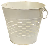 Large antique white metal olive bucket