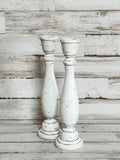 Distressed hand-painted wooden candlesticks